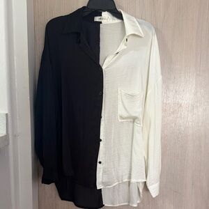 Two-Tone Black and White silk blouse